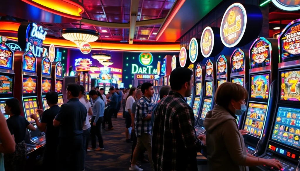 Jouer aux machines à sous de casino en ligne dans un environnement vibrant et animé.
