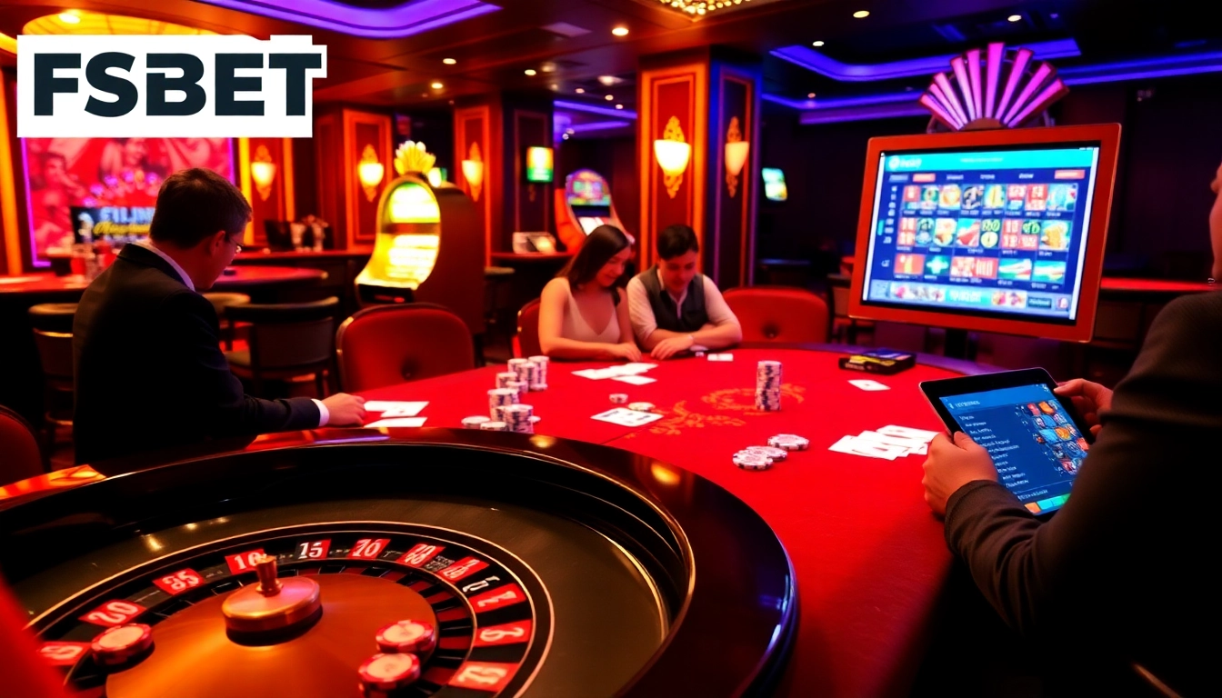 Experience thrilling gambling action with the Fsbet link in a luxurious casino setting.