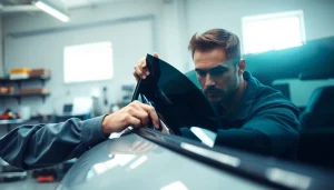 Apply auto window tint near me with a skilled technician focusing on car window tinting.