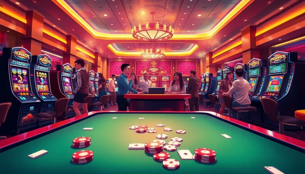 Vibrant atmosphere at the meilleur site de casino en ligne with players enjoying games.