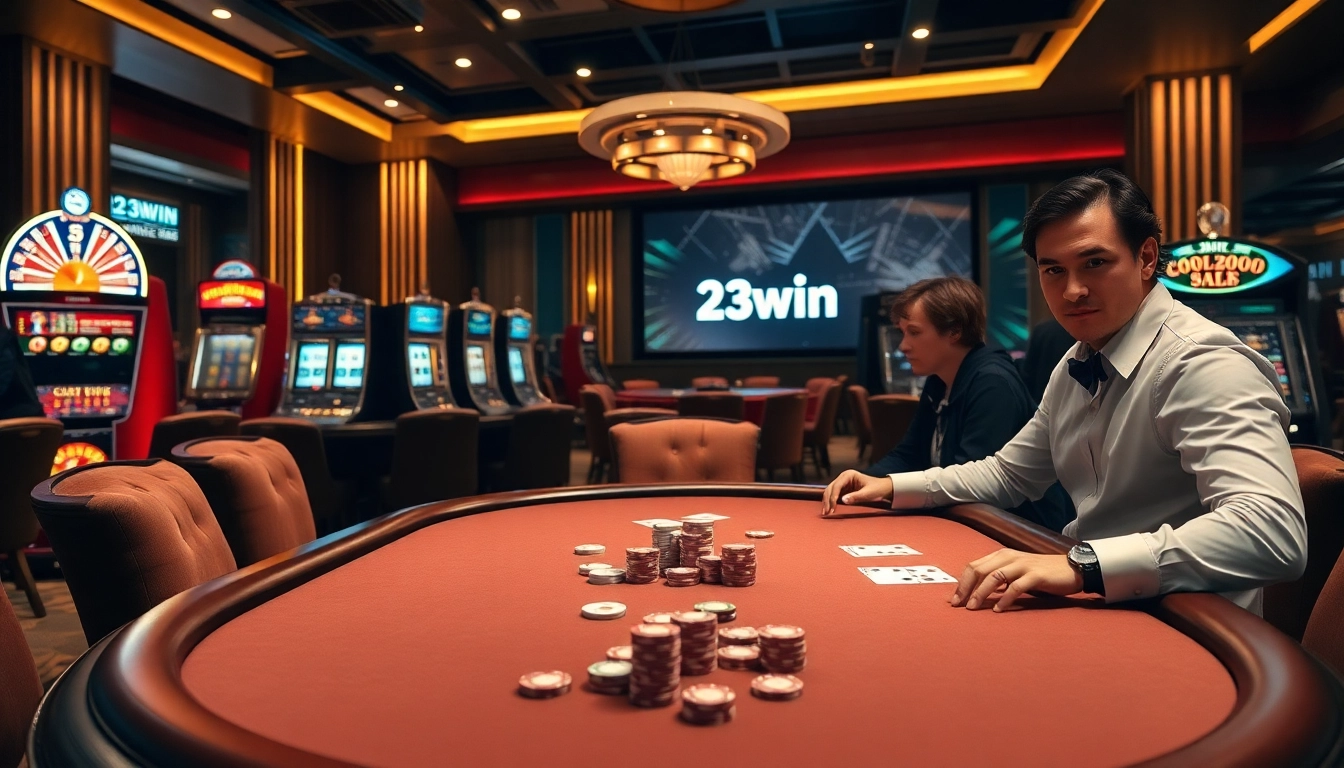 Players enjoying games and excitement at an elegant casino with a focus on the 23win link.