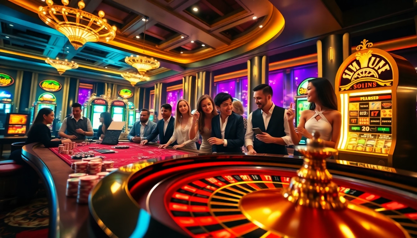 Exciting casino experience with players enjoying games at https://lu88.co.com/, showcasing roulette and poker action.