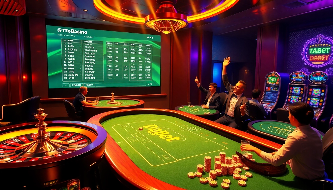 Experience the excitement of Dabet bóng đá betting with a vibrant casino setting showcasing winning moments.