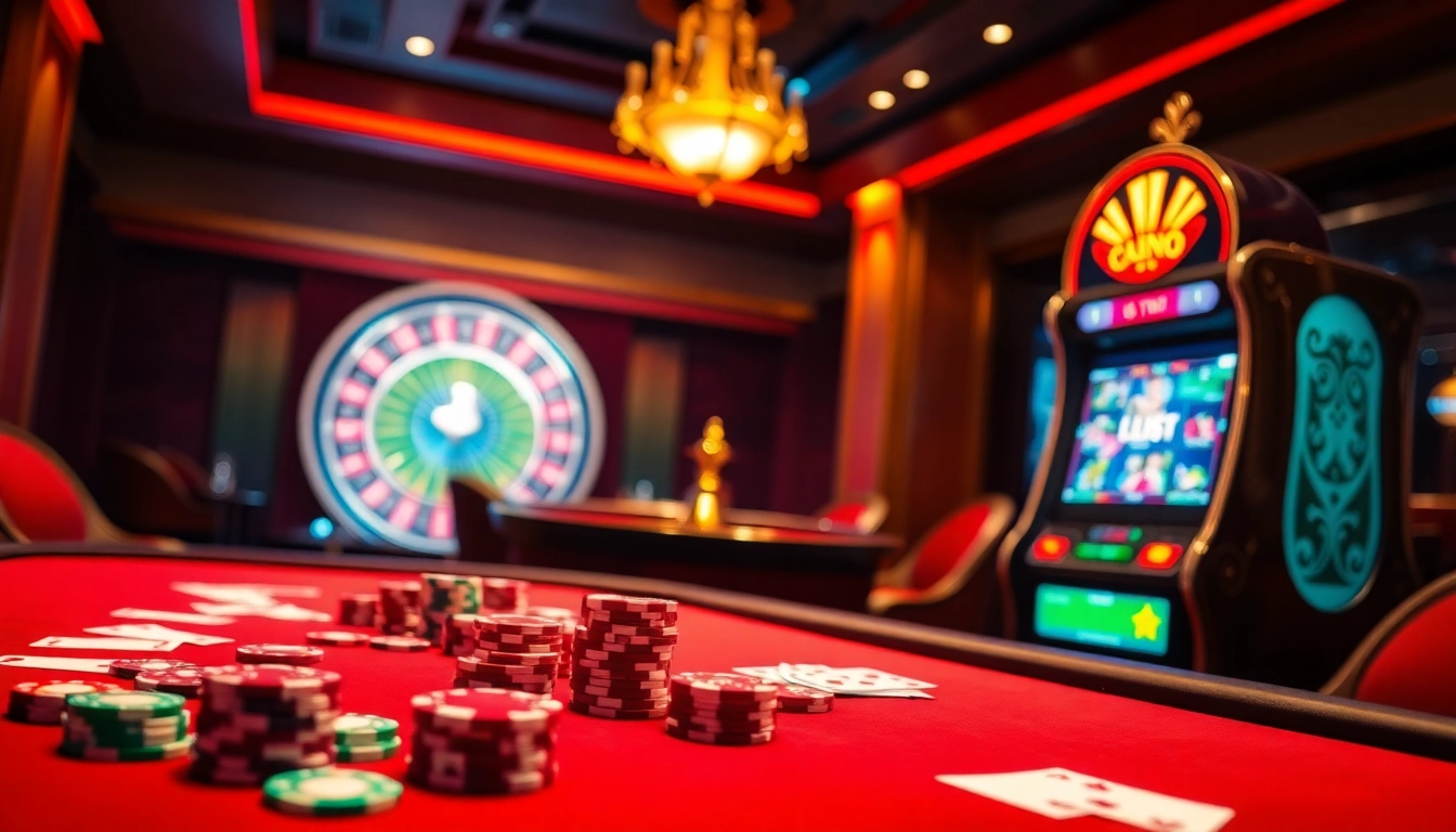 Experience high-stakes gaming action at Fsbet Now with vibrant casino tables and engaging slot machines.