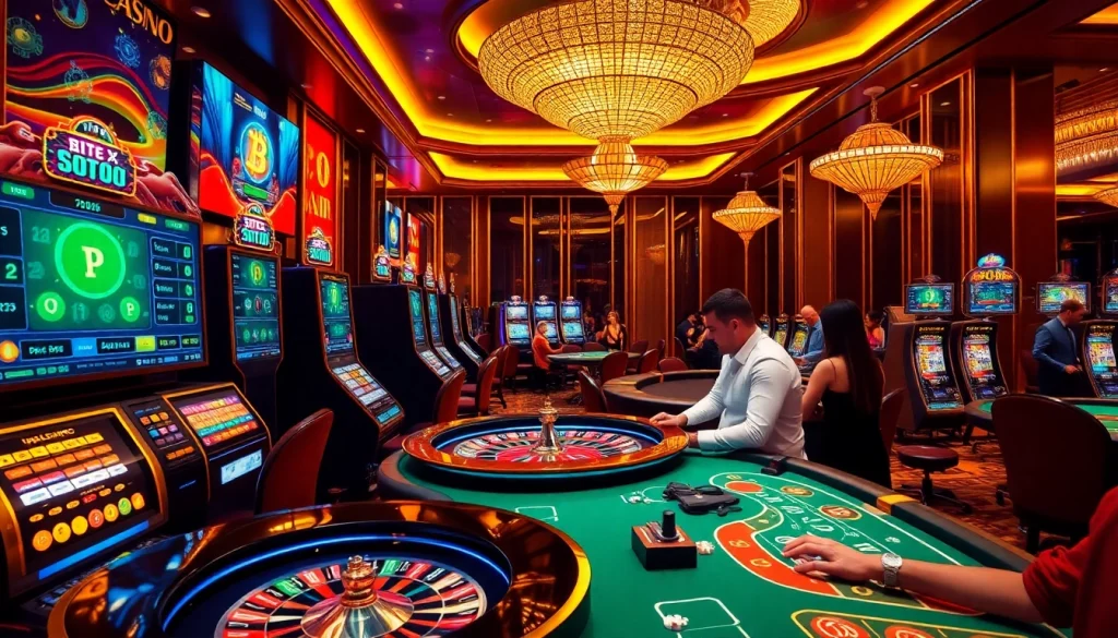 Players enjoying games at the best crypto casino with vibrant slot machines and engaging gameplay.