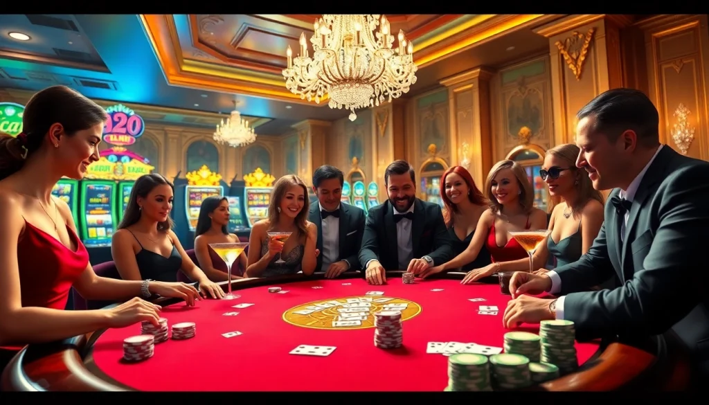 Joueurs engagés dans un casino en ligne Français, illustrant une scène de jeu vibrante.