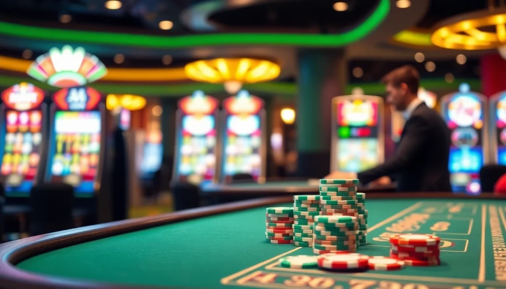 Jouer à casino en ligne argent réel avec une ambiance vivante et des jeux de casino captivants en arrière-plan.