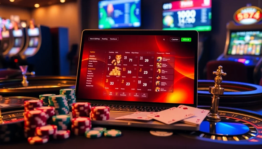 Experience the thrill of online gambling with 68VIP, featuring casino tables and poker chips.