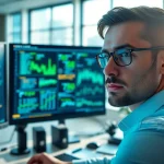 Améliorez votre cybersécurité en ligne avec un analyste en action dans son bureau moderne.