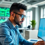 Analyse des données pour la cybersécurité en ligne dans un bureau moderne.