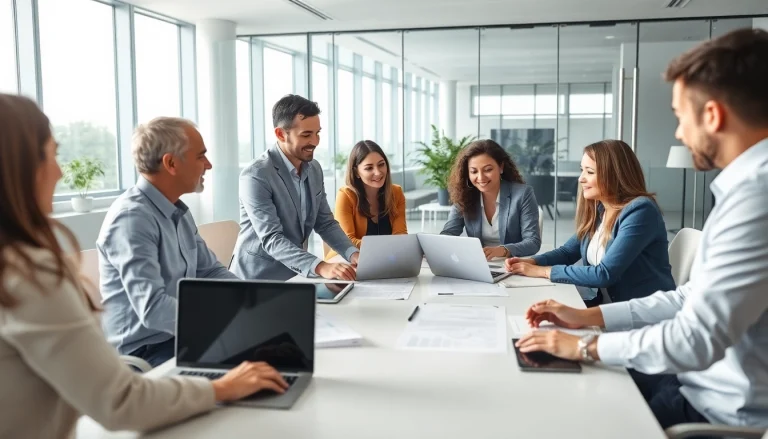 Créer une Sasu pas chère avec des professionnels collaborant dans un bureau moderne.