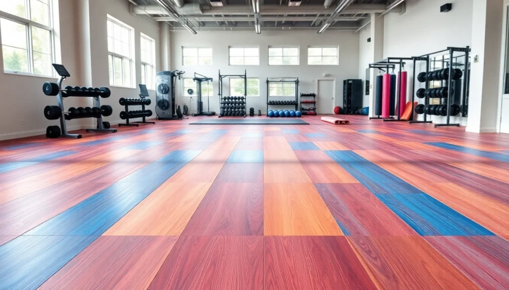 Installations de sol sportif revêtement sol salle de sport modernes et colorés.