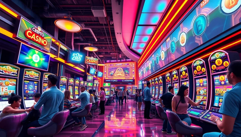 Jouer à casino en crypto avec des graphismes éclatants et modernes en arrière-plan animé.