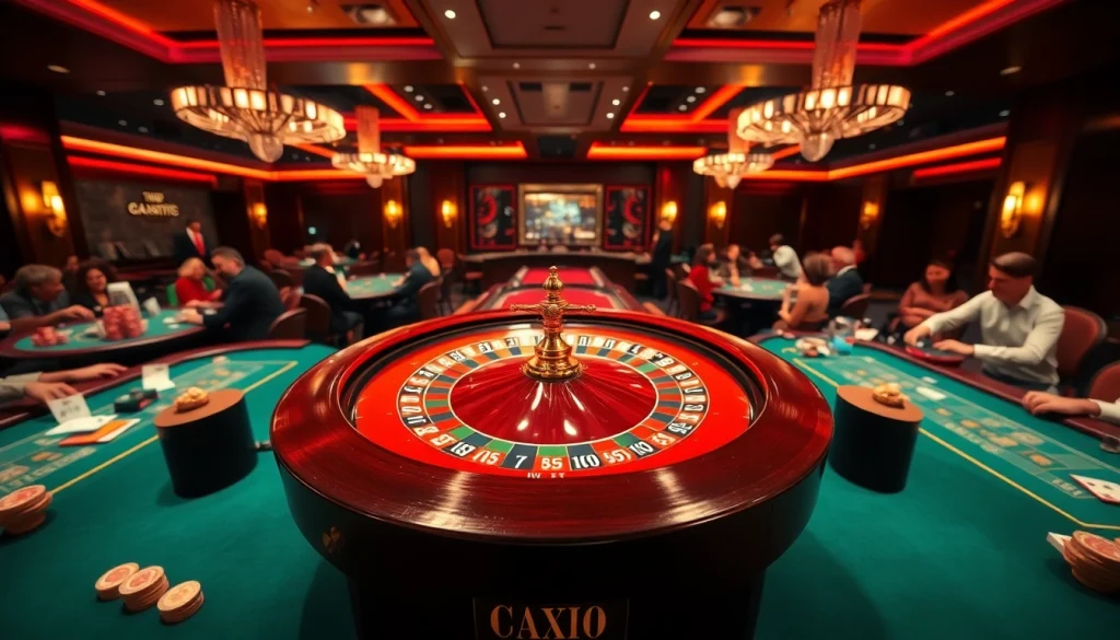 Avis sur les casinos en ligne avec des joueurs heureux et des tables élégantes.
